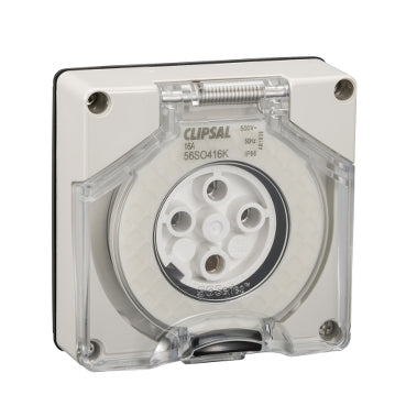 Socket Outlet KeyWAY 4Pin 16A 500V 3Ph IP66 Grey
