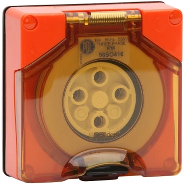 Socket Outlet 4Pin 16A 500V 3Ph IP66 Orange