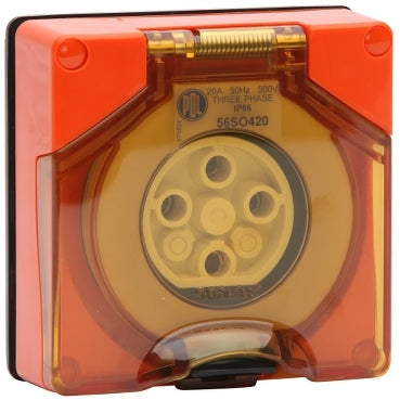 Socket Outlet 4Pin 20A 500V 3Ph IP66 Orange