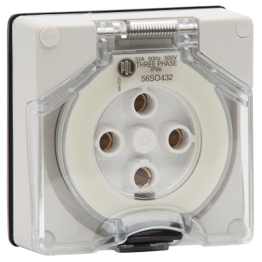 Socket Outlet 4Pin 32A 500V 3Ph IP66 Grey