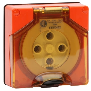 Socket Outlet 4Pin 32A 500V 3Ph IP66 Orange