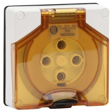 Socket Outlet 4Pin 32A 500V 3Ph IP66 White