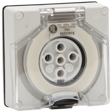 Socket Outlet 5Pin 16A 500V 3Ph IP66 Grey