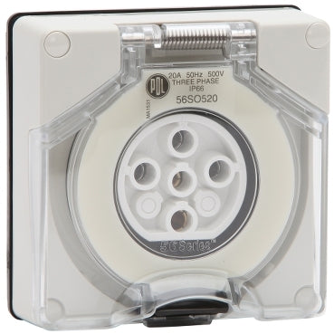 Socket Outlet 5Pin 20A 500V 3Ph IP66 Grey