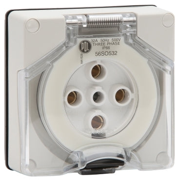 Socket Outlet 5Pin 32A 500V 3Ph IP66 Grey