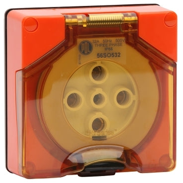 Socket Outlet 5Pin 32A 500V 3Ph IP66 Orange