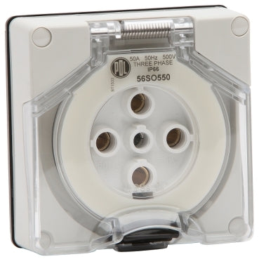 Socket Outlet 5Pin 50A 500V 3Ph IP66 Grey