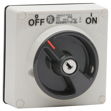 Switch 10A 1P 250V IP66 with Keylock Grey