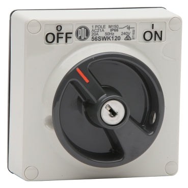 Switch 20A 1P 250V IP66 with Keylock Grey