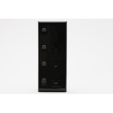Switched Socket 10A 4Way Vert Black