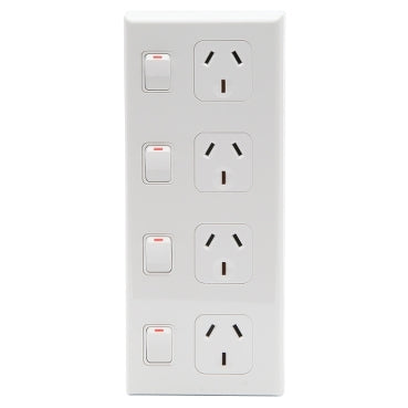 Switched Socket 10A 4Way Vert White