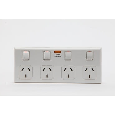 Switched Socket RCD 10A 4Way Horiz White