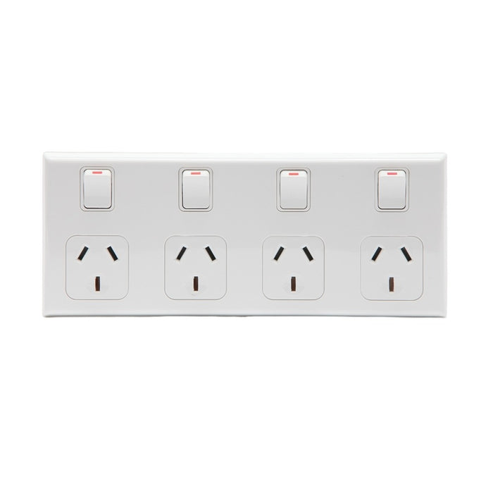 Switched Socket 10A 4Way Horiz White
