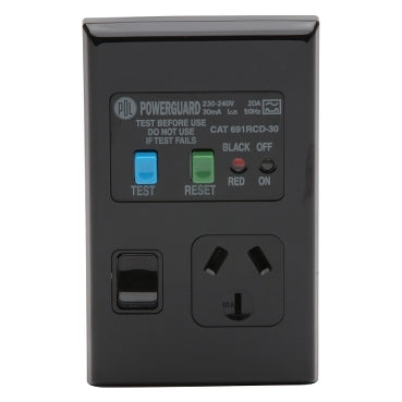 Switched Socket 10A RCD 30mA Vert Black