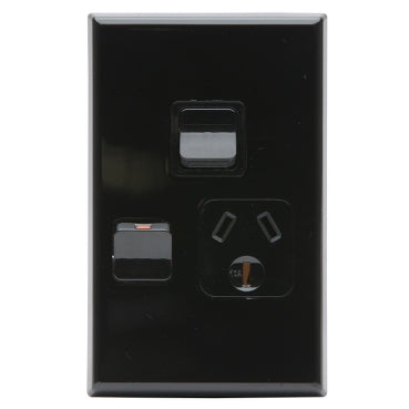 Switched Socket 10A Single Vert Extra Switch Black