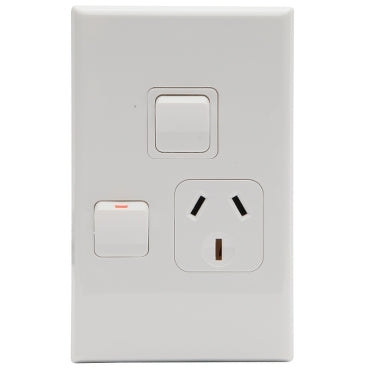 Switched Socket 10A Single Vert Extra Switch White