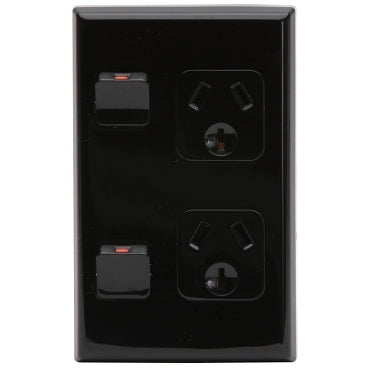 Switched Socket 10A Double Vert Black