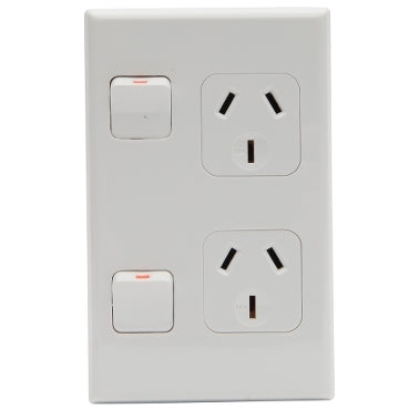Switched Socket 10A Double Vert White