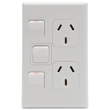 Switched Socket 10A Double Vert Extra Switch White