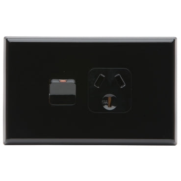 Switched Socket 10A Single Horiz Black