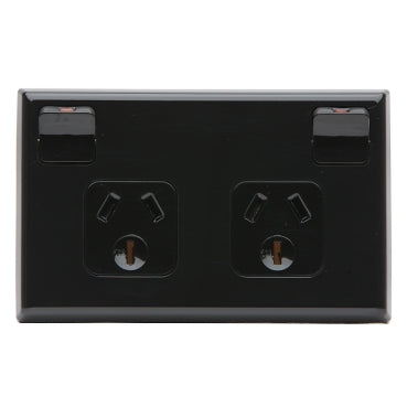 Switched Socket 10A Double Horz Black