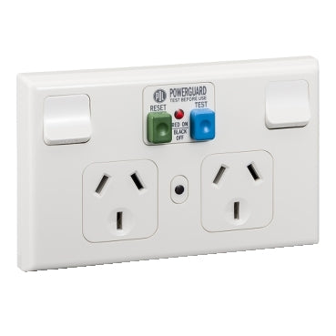 Sw Socket 10A Dbl RCD 30mA Horiz White