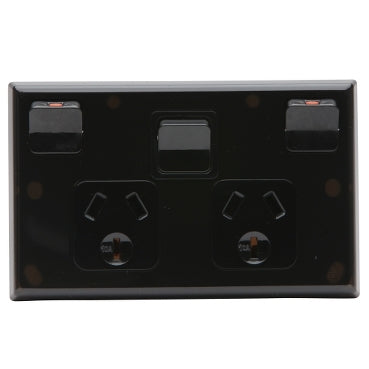 Switched Socket 10A Double Horiz Extra Switch Black