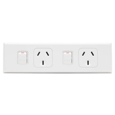 Worktop Switched Socket 10A Double White Twin Base