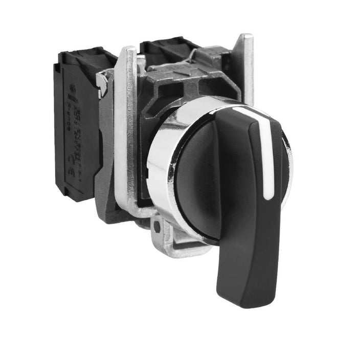 XB4 Selector Sw 22mm Met Blk 3pos Stay Put Long Handle 2NO