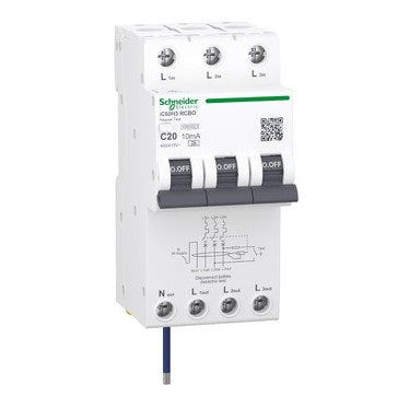 Acti9 iC60H3 RCBO 3P+Ns 20A 10mA Type A C-Curve