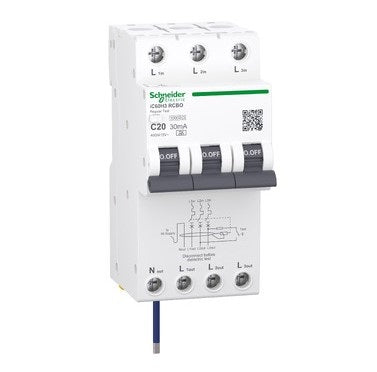 Acti9 iC60H3 RCBO 3P+Ns 20A 30mA Type A C-Curve