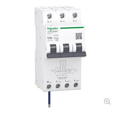 Acti9 iC60H3 RCBO 3P+Ns 25A 30mA Type A C-Curve
