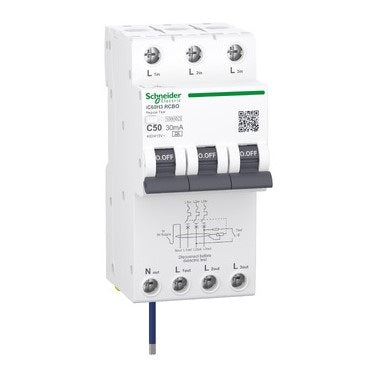 Acti9 iC60H3 RCBO 3P+Ns 50A 30mA Type A C-Curve