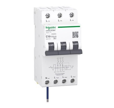 Acti9 iC60H3 RCBO 3P+Ns 10A 100mA Type A C-Curve