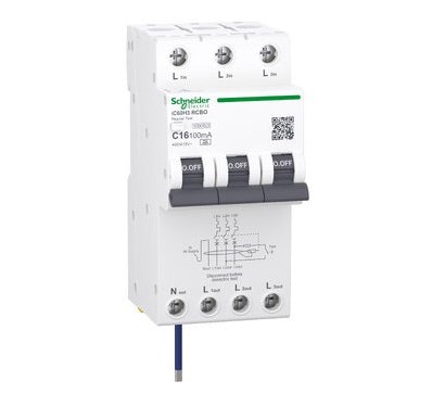 Acti9 iC60H3 RCBO 3P+Ns 16A 100mA Type A C-Curve