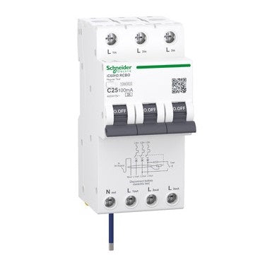 Acti9 iC60H3 RCBO 3P+Ns 25A 100mA Type A C-Curve