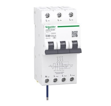 Acti9 iC60H3 RCBO 3P+Ns 40A 100mA Type A C-Curve