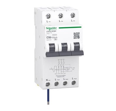Acti9 iC60H3 RCBO 3P+Ns 50A 100mA Type A C-Curve