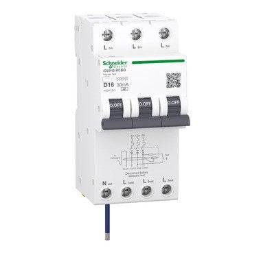 Acti9 iC60H3 RCBO 3P+Ns 16A 30mA Type A D-Curve