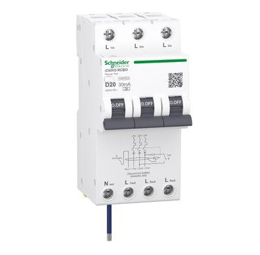 Acti9 iC60H3 RCBO 3P+Ns 20A 30mA Type A D-Curve