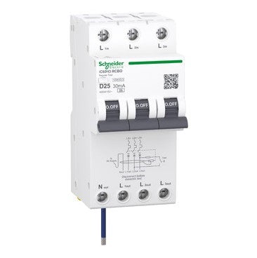 Acti9 iC60H3 RCBO 3P+Ns 25A 30mA Type A D-Curve