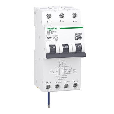 Acti9 iC60H3 RCBO 3P+Ns 32A 30mA Type A D-Curve