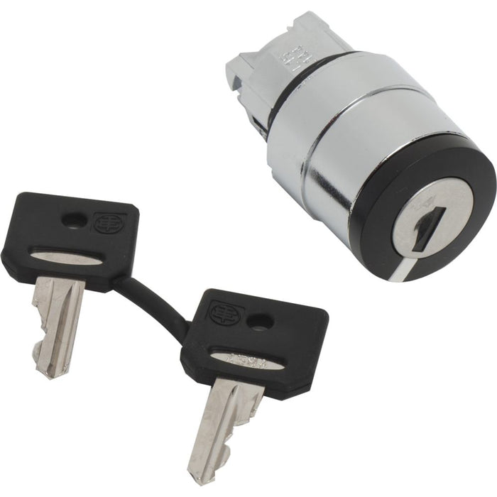 XB4 Key Sw Selector Head Met 22mm Bk Key 458A 2pos Stay Put
