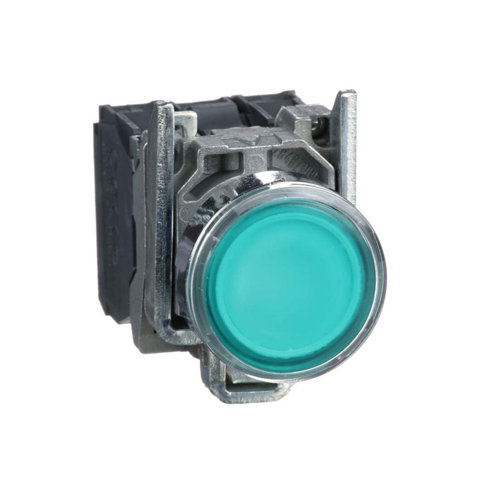 XB4 Pbutton Illum Flush Spr Ret 22mm Green 24VAC/DC 1NO/NC