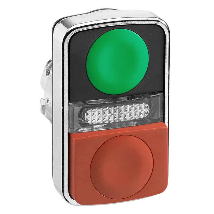ZB4 Pbutton Head Dbl Illum 22mm Green Flush/Red Projecting