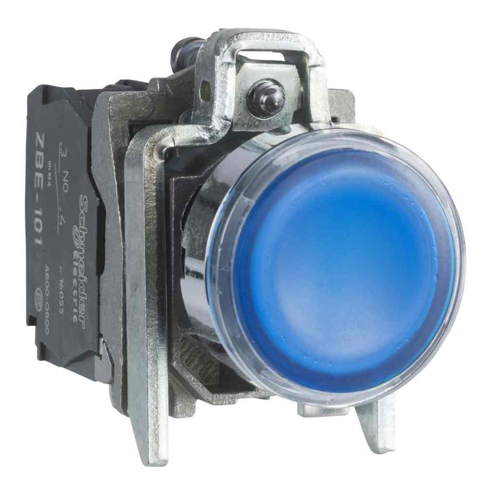 XB4 Pbutton Illum Flush Spr Ret 22mm Blue 24VAC/DC 1NO/NC