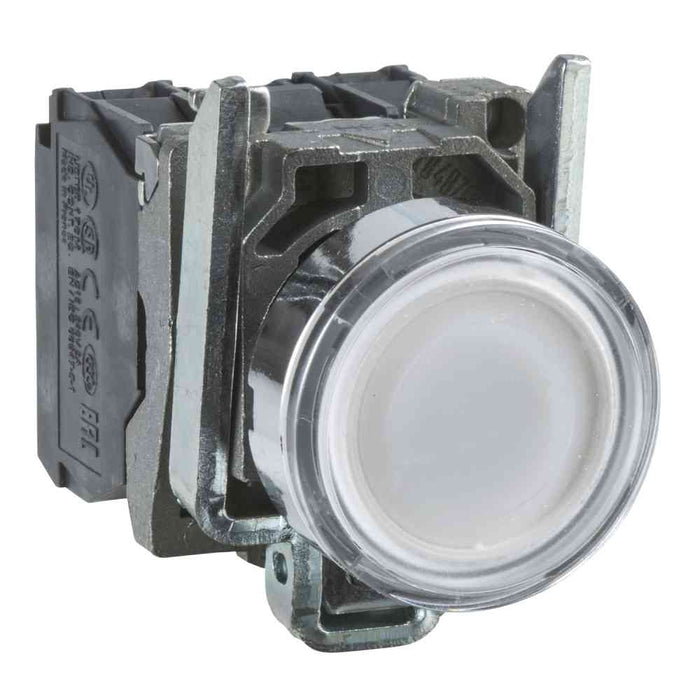 XB4 Pbutton Flush Spring Ret 22mm White 24VAC/DC 1NO/NC