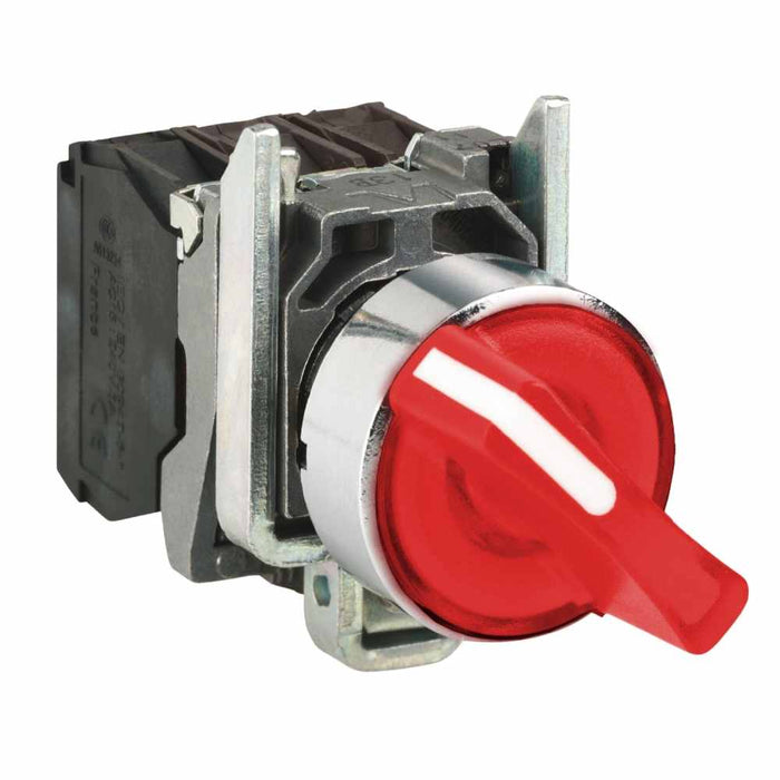 XB4 Select Sw 22mm Illum Met Red 2pos Stay Put 240V 1NO1NC