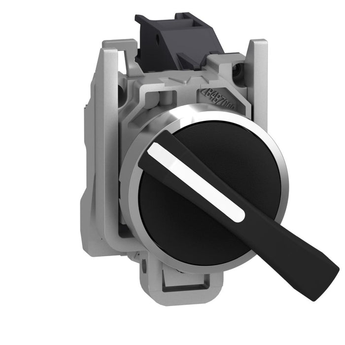 XB4 Selector Sw 22mm Met Black 2pos Stay Put Long Handle 1NO