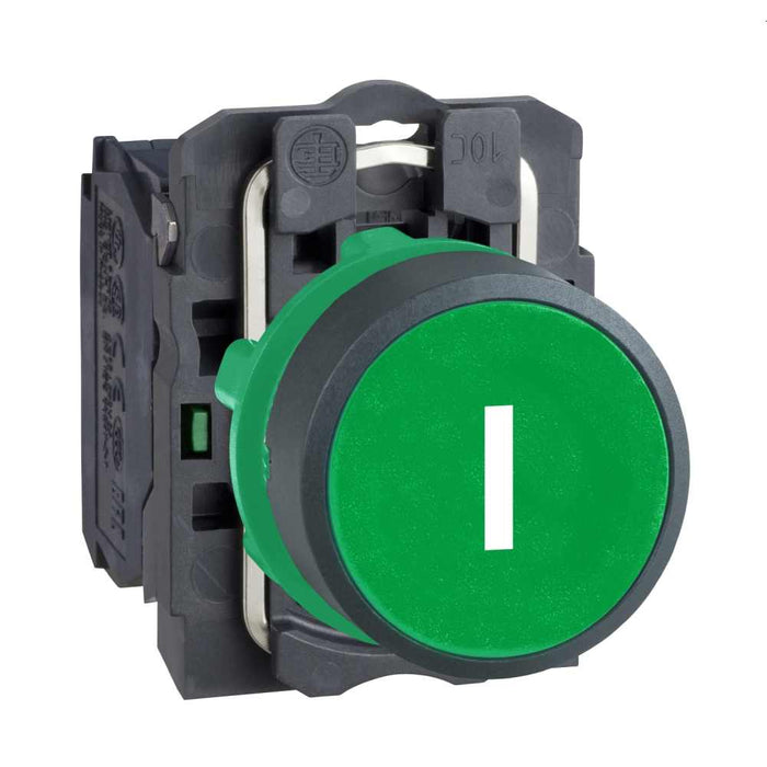 XB5 Pbutton Flush 22mm Green Spring Return Marked I 1NO